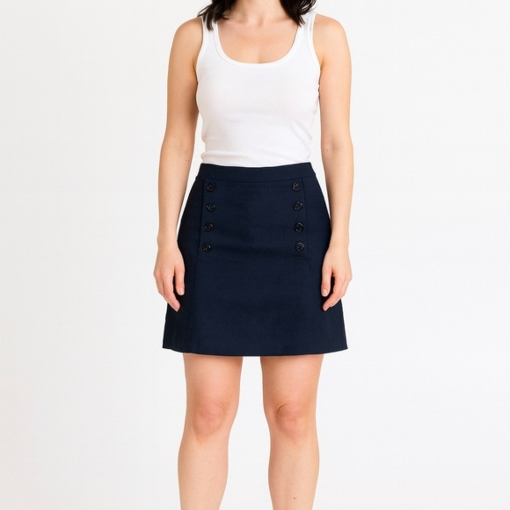 Ann Taylor Navy A-Line Skirt with Button Detail